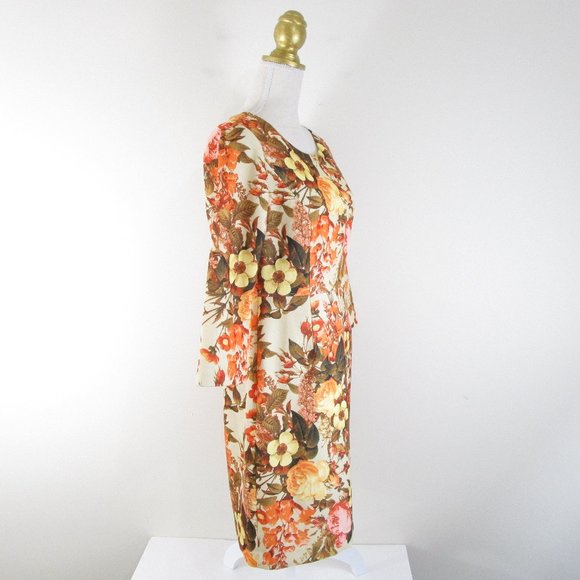 SOLDTalbots Golden Orange Autumn Floral Sheath Dress 8 - Picture 7 of 10